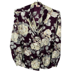 Vintage 80s‎ Rose Purple Silky Double Button Long Sleeve Blouse 14
